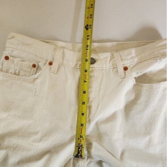 Levis 501 Button Fly Jeans Off White Ripped Straight Leg 100% Cotton No Stretch - Picture 11 of 14